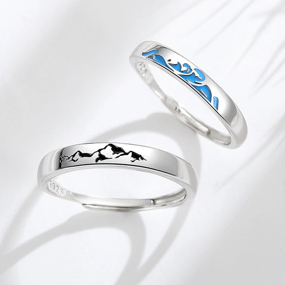 Couple Ring Sterling Silver 925 Dripping Oil Retro Creative Design