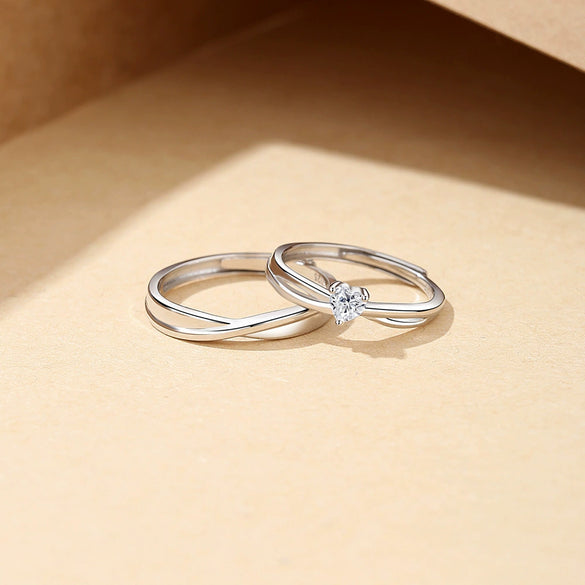 Couple Ring 925 Sterling Silver Geometric Design