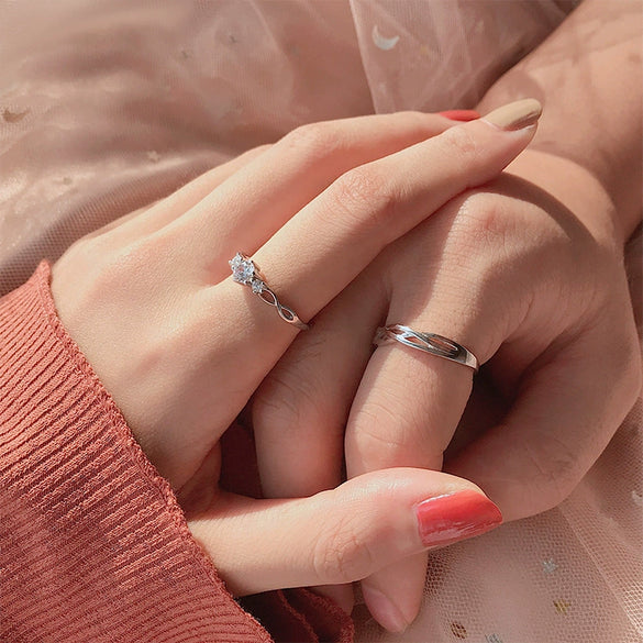 Couple Ring 925 Sterling Silver Geometric Mossam Drill Simple Style