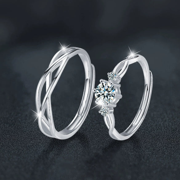 Couple Ring 925 Sterling Silver Geometric Mossam Drill Simple Style