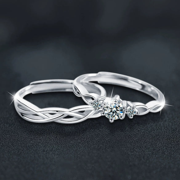 Couple Ring 925 Sterling Silver Geometric Mossam Drill Simple Style