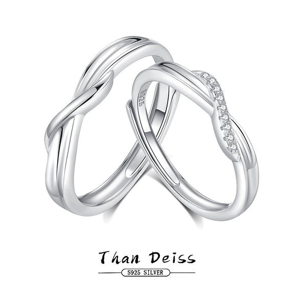 Couple Ring 925 Sterling Silver Geometric Style Diamond Design Opening Ring