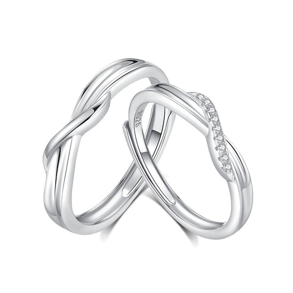 Couple Ring 925 Sterling Silver Geometric Style Diamond Design Opening Ring