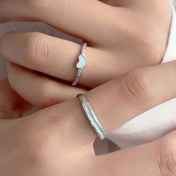 Couple Ring 925 Sterling Silver Heart Shape Electroplated Jewelry