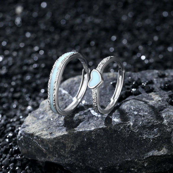 Couple Ring 925 Sterling Silver Heart Shape Electroplated Jewelry