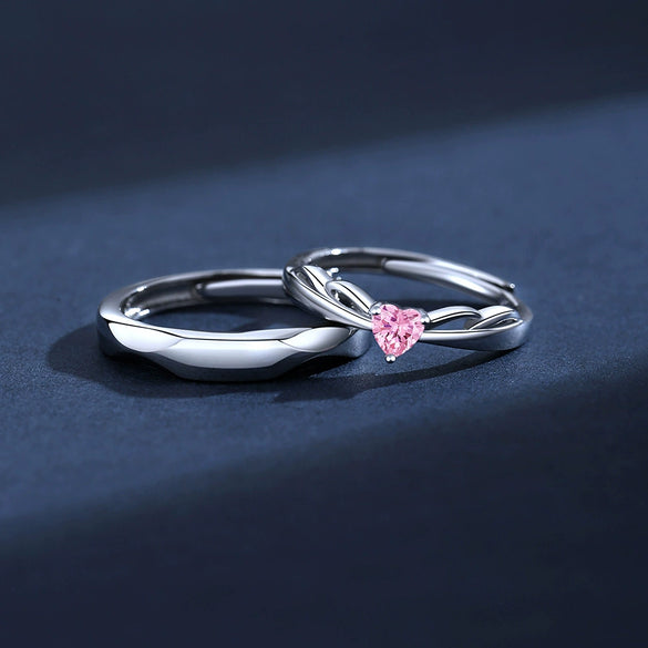 Couple Ring Sterling Silver 925 Love Heart Electroplated Geometric Jewelry