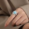 Couple Ring Tiger Eye Stone Blue Turquoise Titanium Steel 18K Gold Non Fading Retro Geometric Niche Design Electroplating