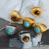 Couple Ring Tiger Eye Stone Blue Turquoise Titanium Steel 18K Gold Non Fading Retro Geometric Niche Design Electroplating