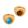 Couple Ring Tiger Eye Stone Blue Turquoise Titanium Steel 18K Gold Non Fading Retro Geometric Niche Design Electroplating