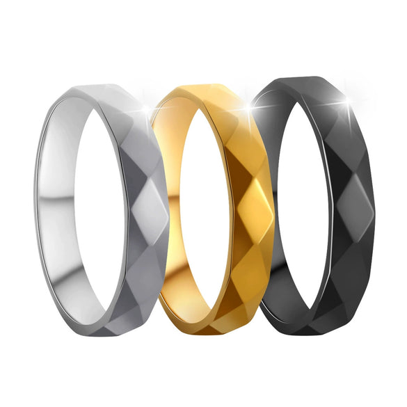 Couple Ring Titanium Steel Geometric Hammer Pattern Electroplating Hand Ornament