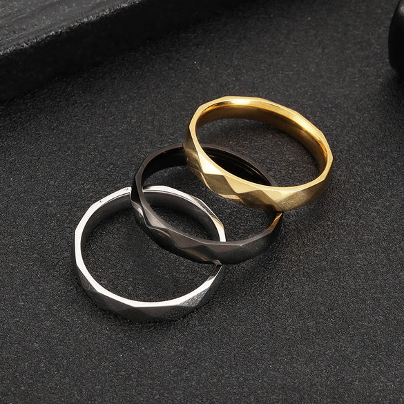 Couple Ring Titanium Steel Geometric Hammer Pattern Electroplating Hand Ornament