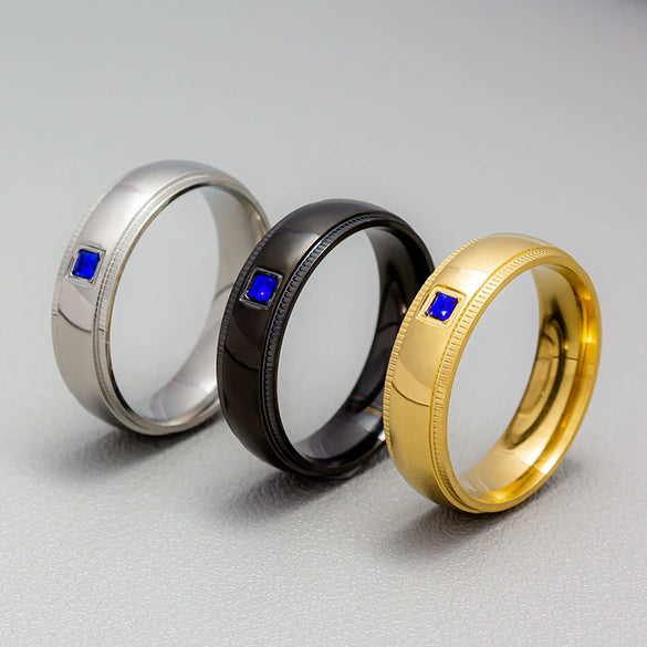 Couple Ring Titanium Steel Geometric Real Gold Inlaid Furnace Electroplated