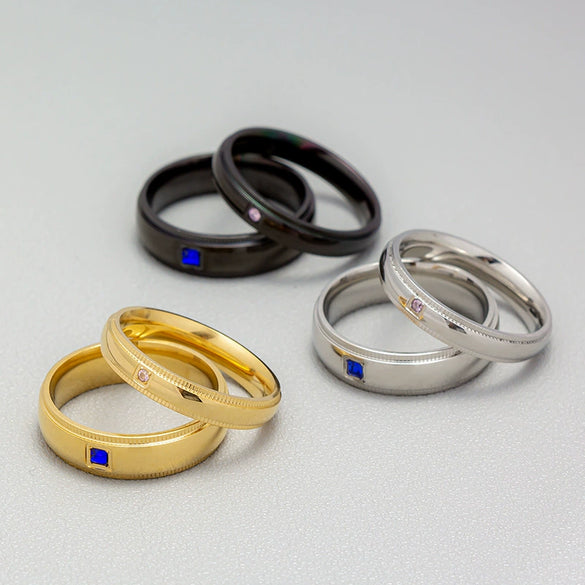 Couple Ring Titanium Steel Geometric Real Gold Inlaid Furnace Electroplated
