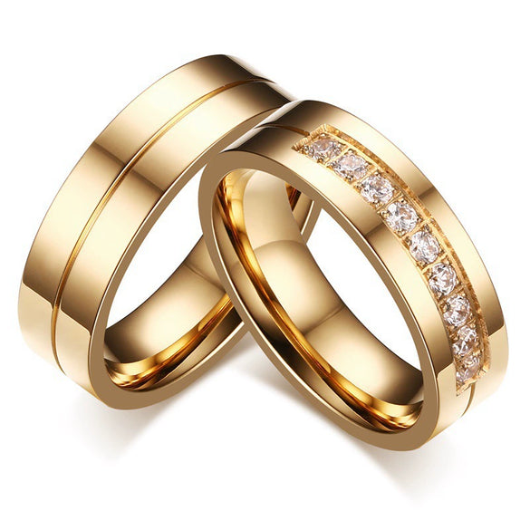 Couple Ring Titanium Steel Simple Geometric Electroplated Gold Inlaid Zircon Jewelry