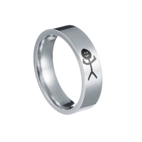 Couple Ring Titanium Steel Stickman Geometric Pattern Electroplated