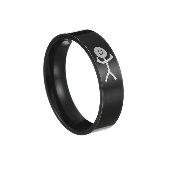 Couple Ring Titanium Steel Stickman Geometric Pattern Electroplated