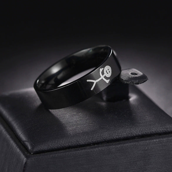 Couple Ring Titanium Steel Stickman Geometric Pattern Electroplated