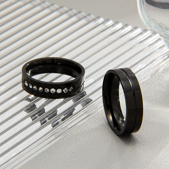 Couple Rings Stainless Steel Geometric Electroplating Zircon Jewelry
