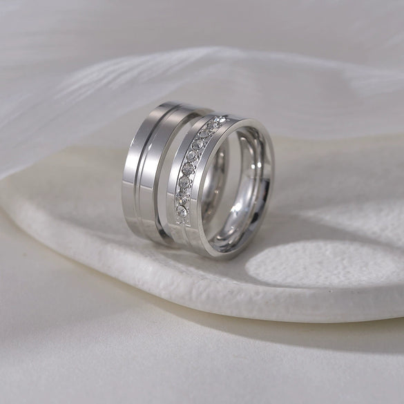 Couple Rings Stainless Steel Geometric Electroplating Zircon Jewelry