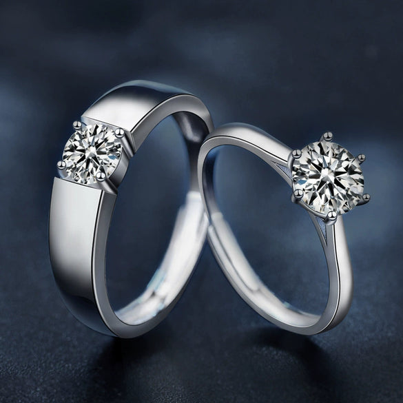 Couple Rings 925 Sterling Silver Geometric Moissanite Sixclaw
