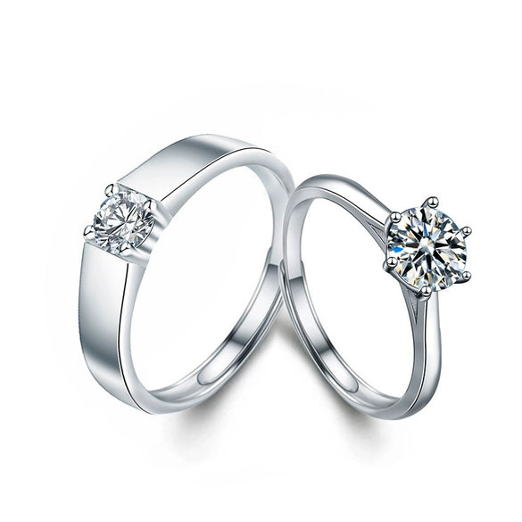 Couple Rings 925 Sterling Silver Geometric Moissanite Sixclaw