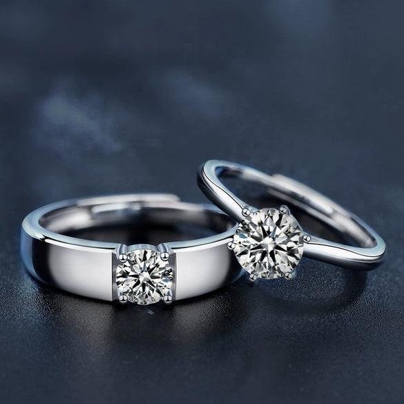 Couple Rings 925 Sterling Silver Geometric Moissanite Sixclaw