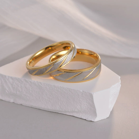 Couple Rings Titanium Steel Geometric Electroplated