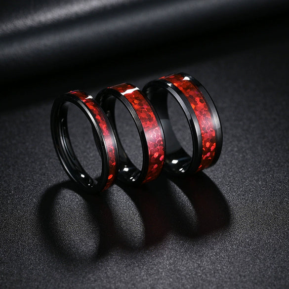 Couple Rings Titanium Steel Geometric Red Imitation Opal Jewelry Vacuum Plating