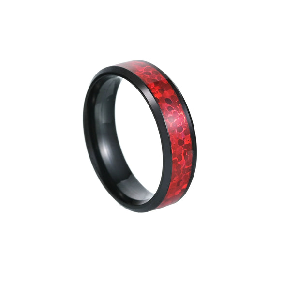 Couple Rings Titanium Steel Geometric Red Imitation Opal Jewelry Vacuum Plating