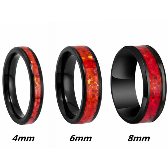 Couple Rings Titanium Steel Geometric Red Imitation Opal Jewelry Vacuum Plating