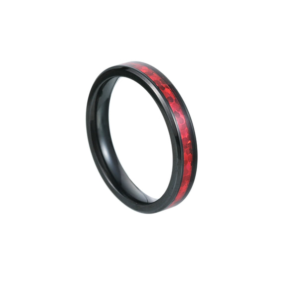 Couple Rings Titanium Steel Geometric Red Imitation Opal Jewelry Vacuum Plating