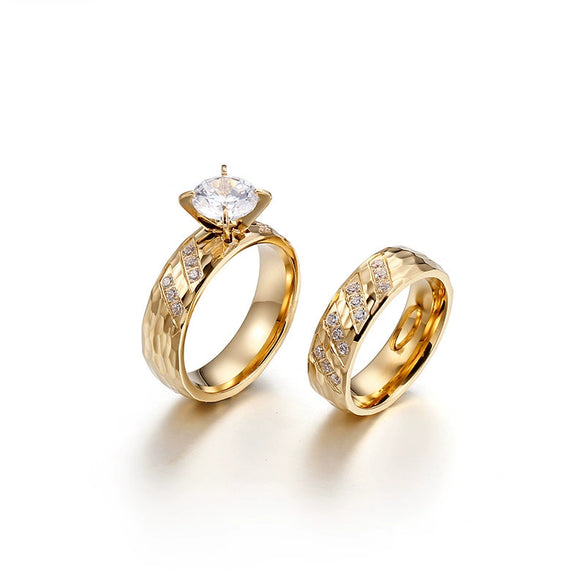 Couple Rings Titanium Steel Light Luxury Wave Pattern Electroplated
