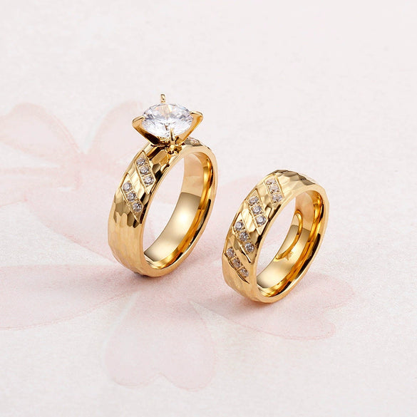 Couple Rings Titanium Steel Light Luxury Wave Pattern Electroplated