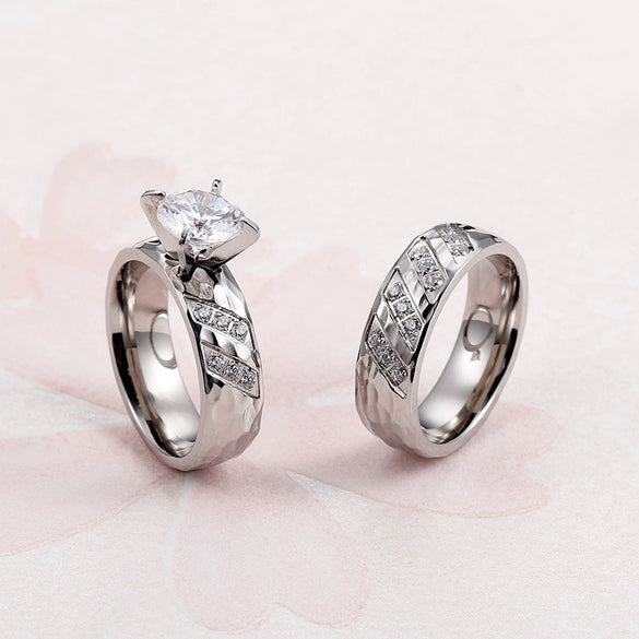 Couple Rings Titanium Steel Light Luxury Wave Pattern Electroplated