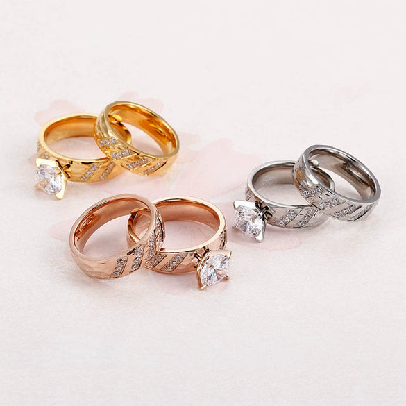 Couple Rings Titanium Steel Light Luxury Wave Pattern Electroplated