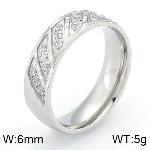 Couple Rings Titanium Steel Light Luxury Wave Pattern Electroplated