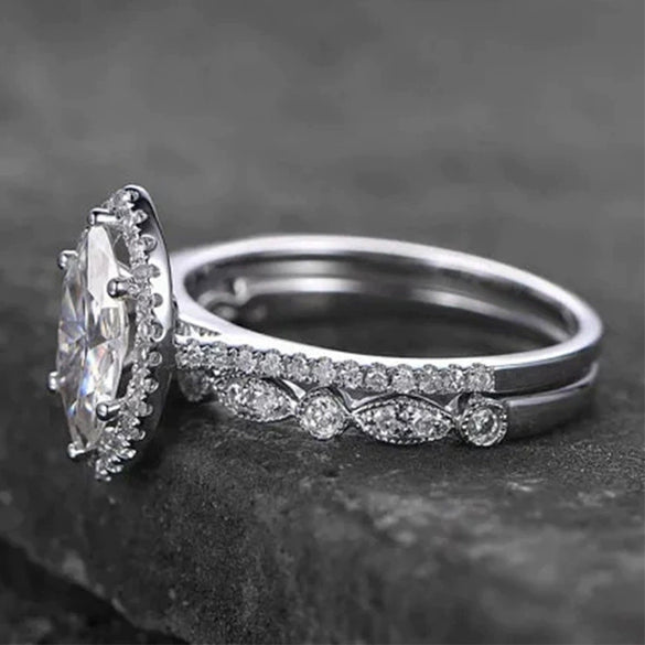 Couple Set Ring Copper Geometric Zircon Style