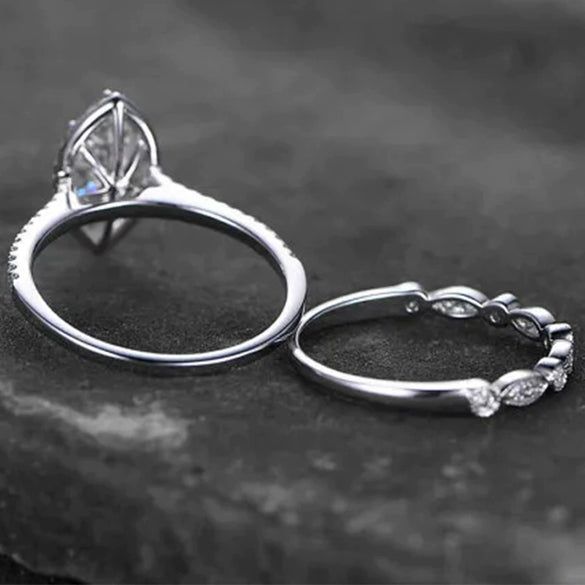 Couple Set Ring Copper Geometric Zircon Style