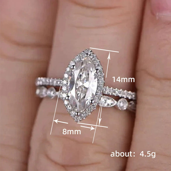 Couple Set Ring Copper Geometric Zircon Style