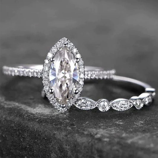 Couple Set Ring Copper Geometric Zircon Style