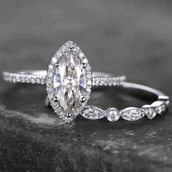 Couple Set Ring Copper Geometric Zircon Style