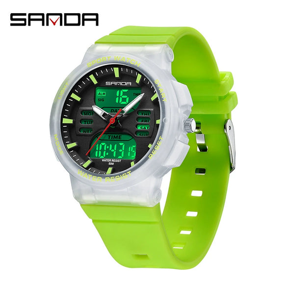 Couple Sports Watch Simple Dual Display Multifunction Luminous Waterproof Digital Watch With Abs Case Acrylic Mirror And Tpu Strap Round Dial