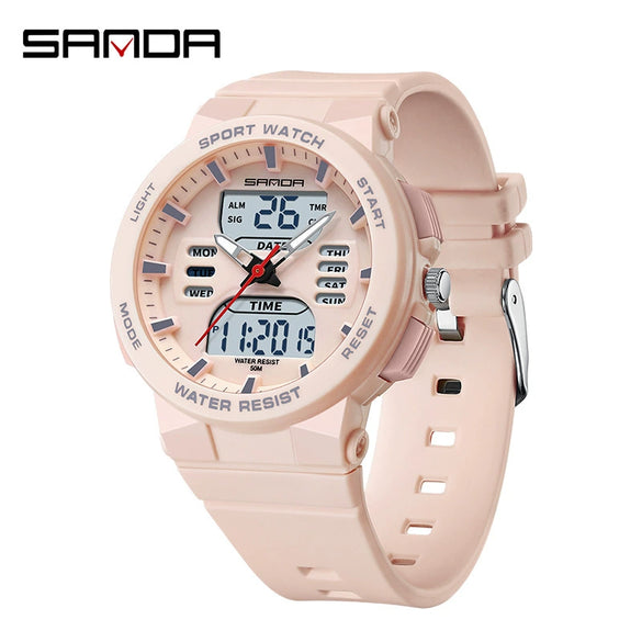 Couple Sports Watch Simple Dual Display Multifunction Luminous Waterproof Digital Watch With Abs Case Acrylic Mirror And Tpu Strap Round Dial