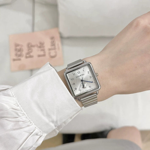Couple Square Retro Style Watch With Stainless Steel Strap And Alloy Case
