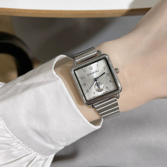 Couple Square Retro Style Watch With Stainless Steel Strap And Alloy Case