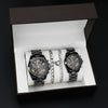 Couple Stainless Steel And Alloy Quartz Watch Set With Round Dial And Fashionable Style