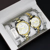 Couple Stainless Steel And Alloy Quartz Watch Set With Round Dial And Fashionable Style