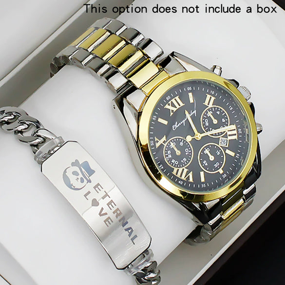 Couple Stainless Steel And Alloy Quartz Watch Set With Round Dial And Fashionable Style