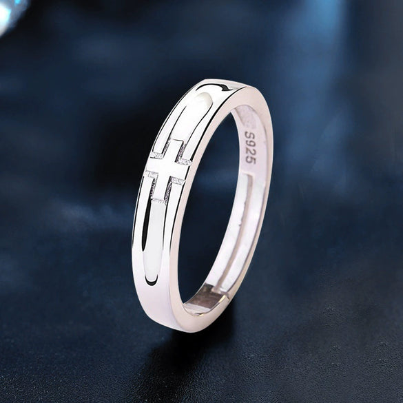 Couple Style 925 Sterling Silver Cross Pair Ring With Zircon And Geometric Pattern Microinlay