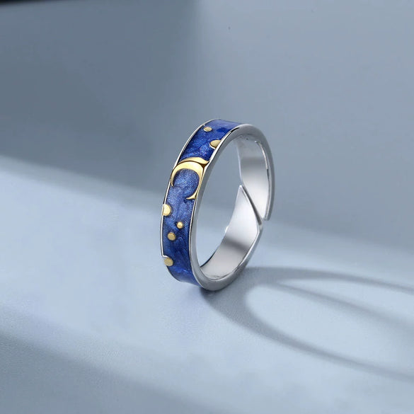 Couple Style Sterling Silver Geometric Ring With Electroplating